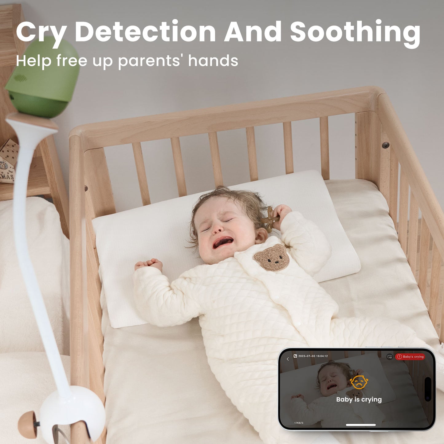 WiFi Smart Baby Monitor with Baby Monitor Crib Mount, Auto Tracking, Cry & Sleep Detection with AI, 3k Ultra Hd Camera, Moments Capture, Works with iOS & Android Smart Phone App