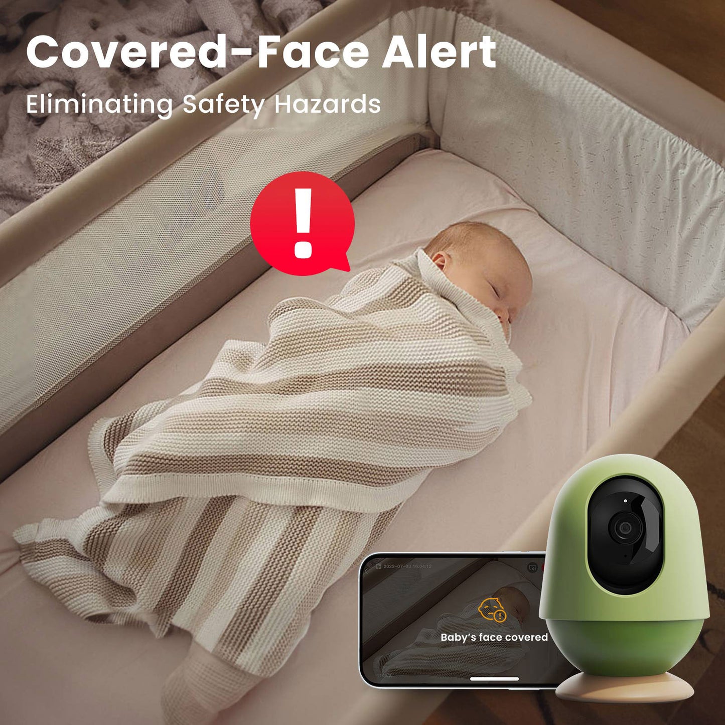 WiFi Smart Baby Monitor with Baby Monitor Crib Mount, Auto Tracking, Cry & Sleep Detection with AI, 3k Ultra Hd Camera, Moments Capture, Works with iOS & Android Smart Phone App