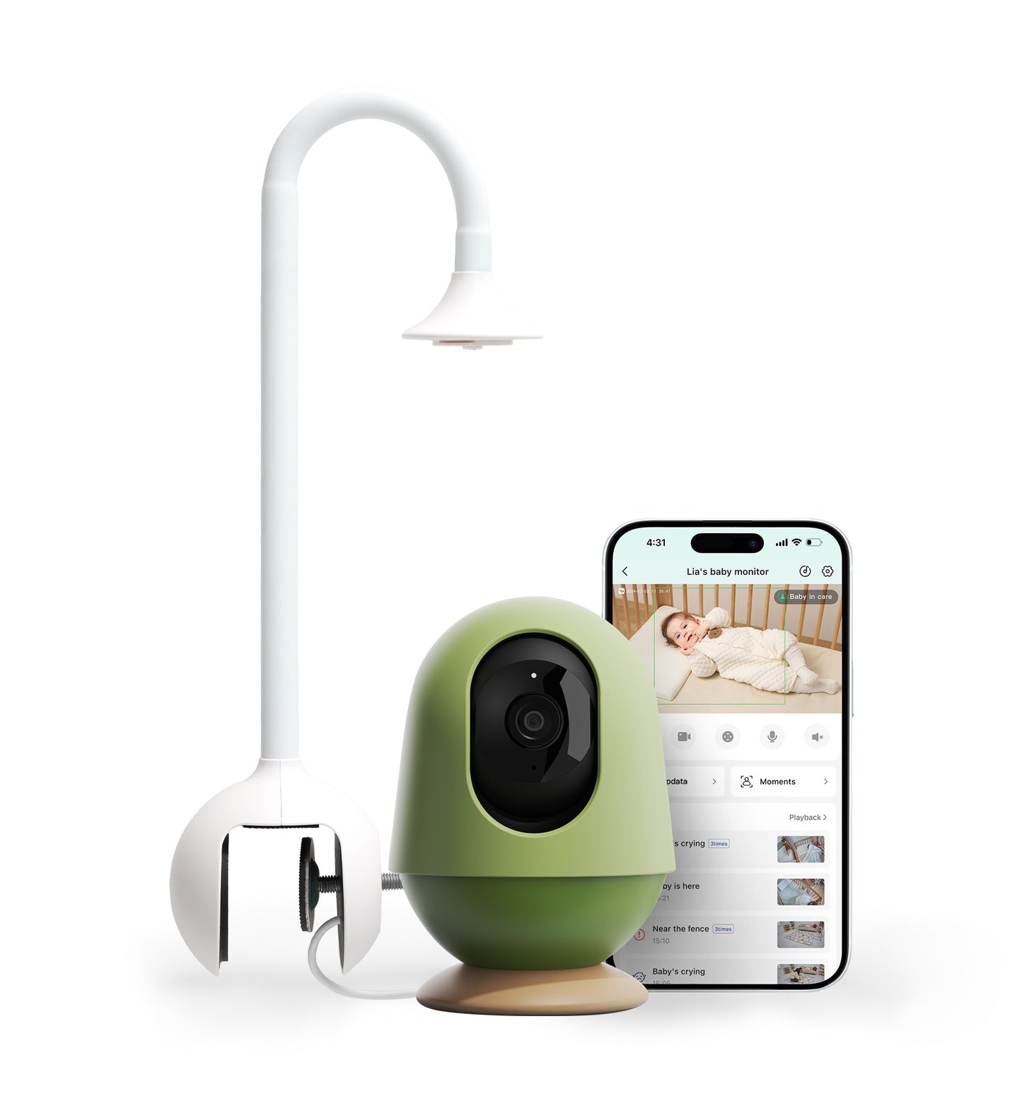 WiFi Smart Baby Monitor with Baby Monitor Crib Mount, Auto Tracking, Cry & Sleep Detection with AI, 3k Ultra Hd Camera, Moments Capture, Works with iOS & Android Smart Phone App